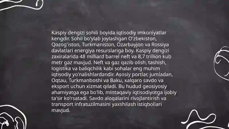 Kaspiy soha boyicha kichik hajmdagi maqola yozish 4