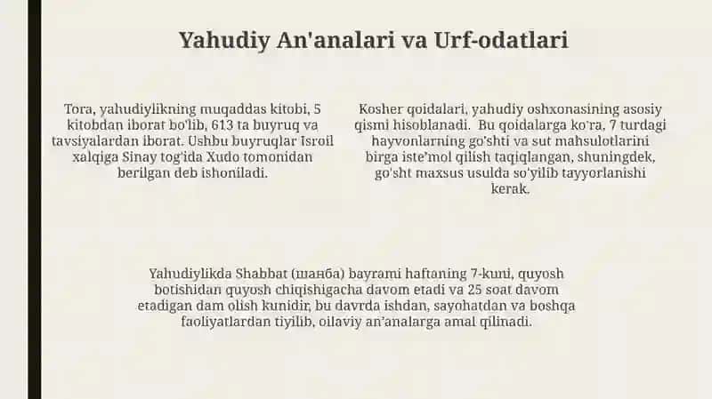 Yahudiylik ta'limoti, an'ana va marosimlari 4