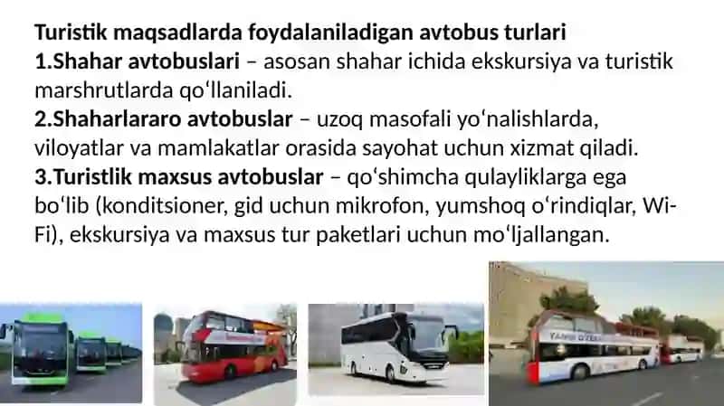 Avtomobil transporti va avtobus turlari turizmda 4