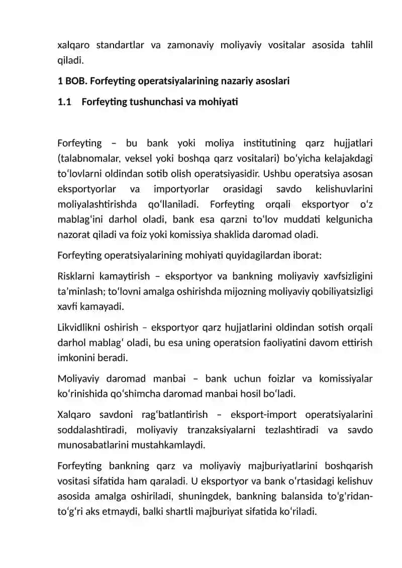 Banklarning forfeyting operatsiyalari va ularning hisobi 4