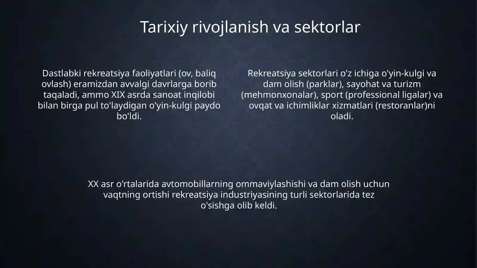 Rekreatsiya industriyasining tushunchasi 4