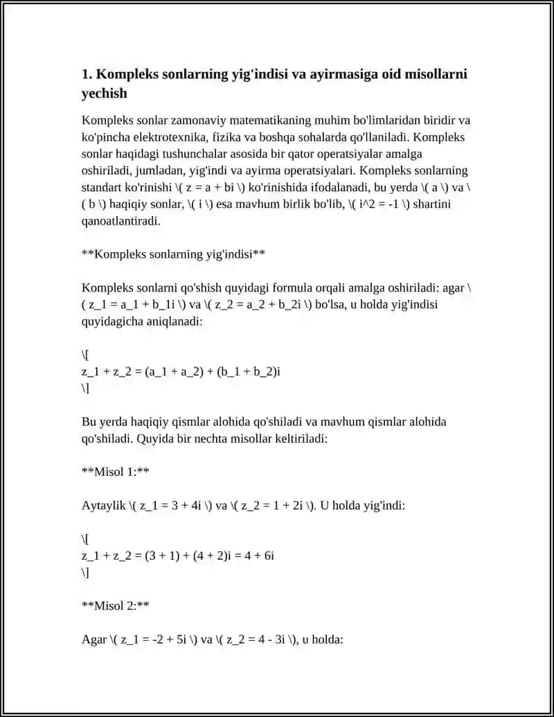 KOMPLEKS SONLAR USTIDA AMALLARGA DOIR MISOLLAR YECHISH 4