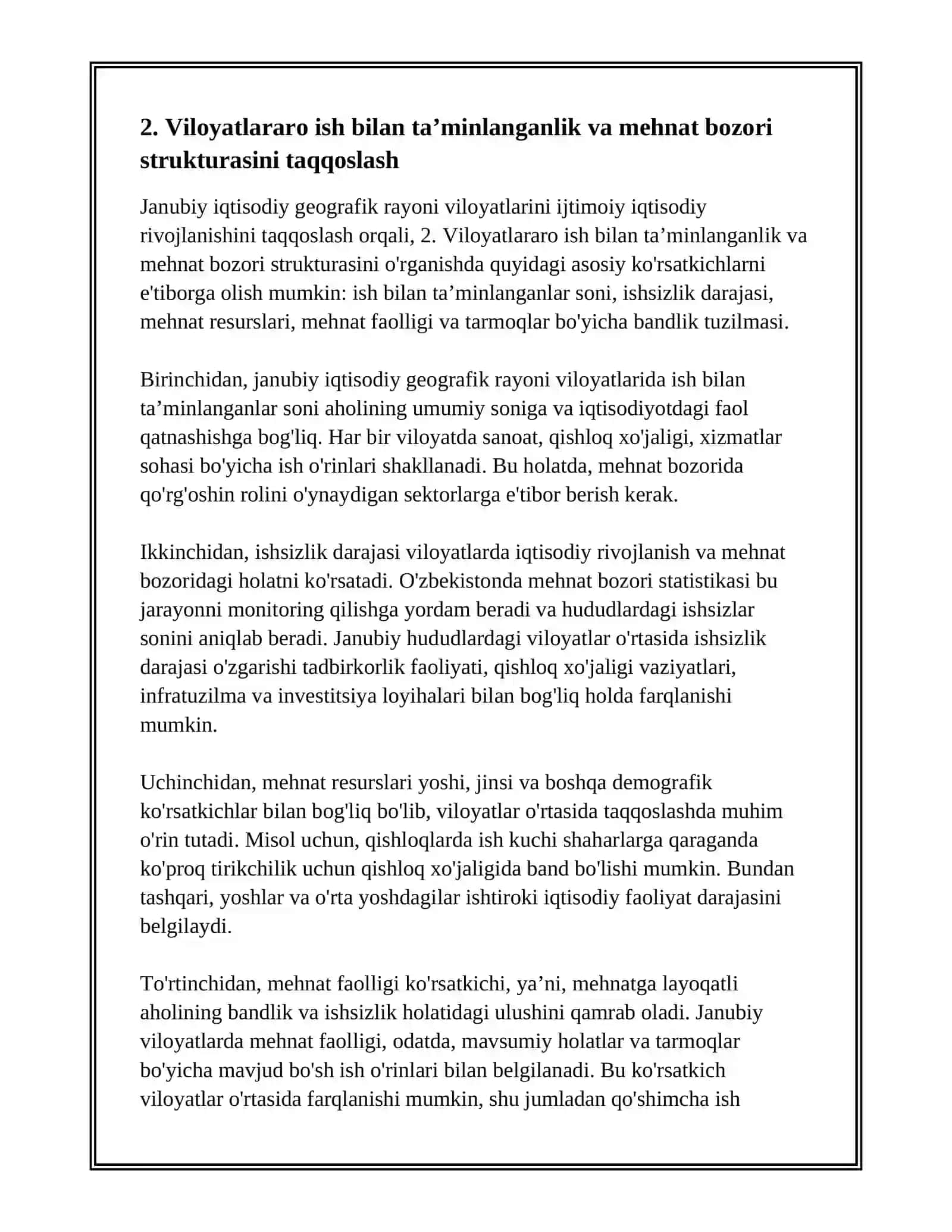 JANUBIY IQTISODIY GEOGRAFIK RAYONI VILOYATLARINI IJTIMOIY IQTISODIY RIVOJLANISHINI TAQQOSLASH 4