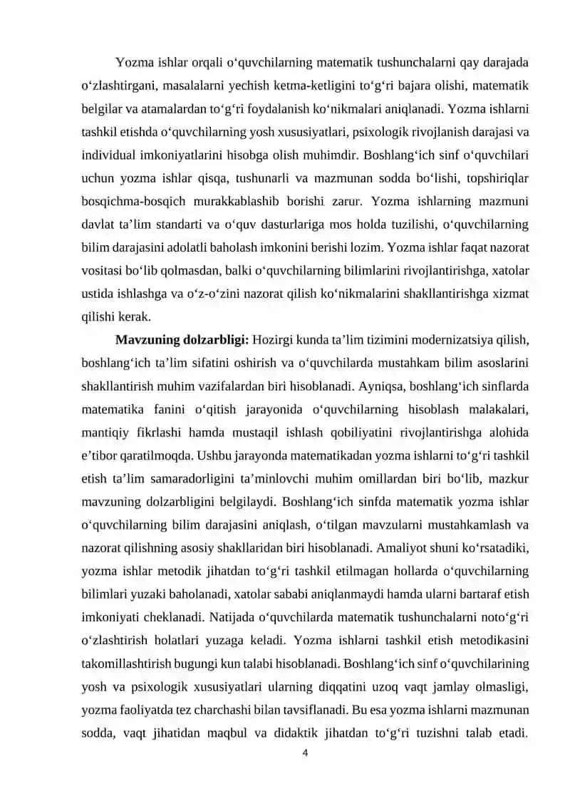Matematikadan yozma ishlarni tashkil etish metodikasi 4
