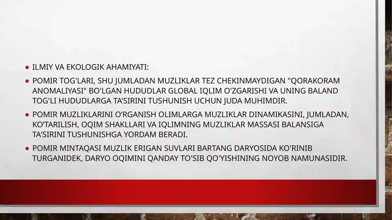 Pomir togʻ tizmasidagi hozirgi zamon muzliklari ularni ahamiyati 4