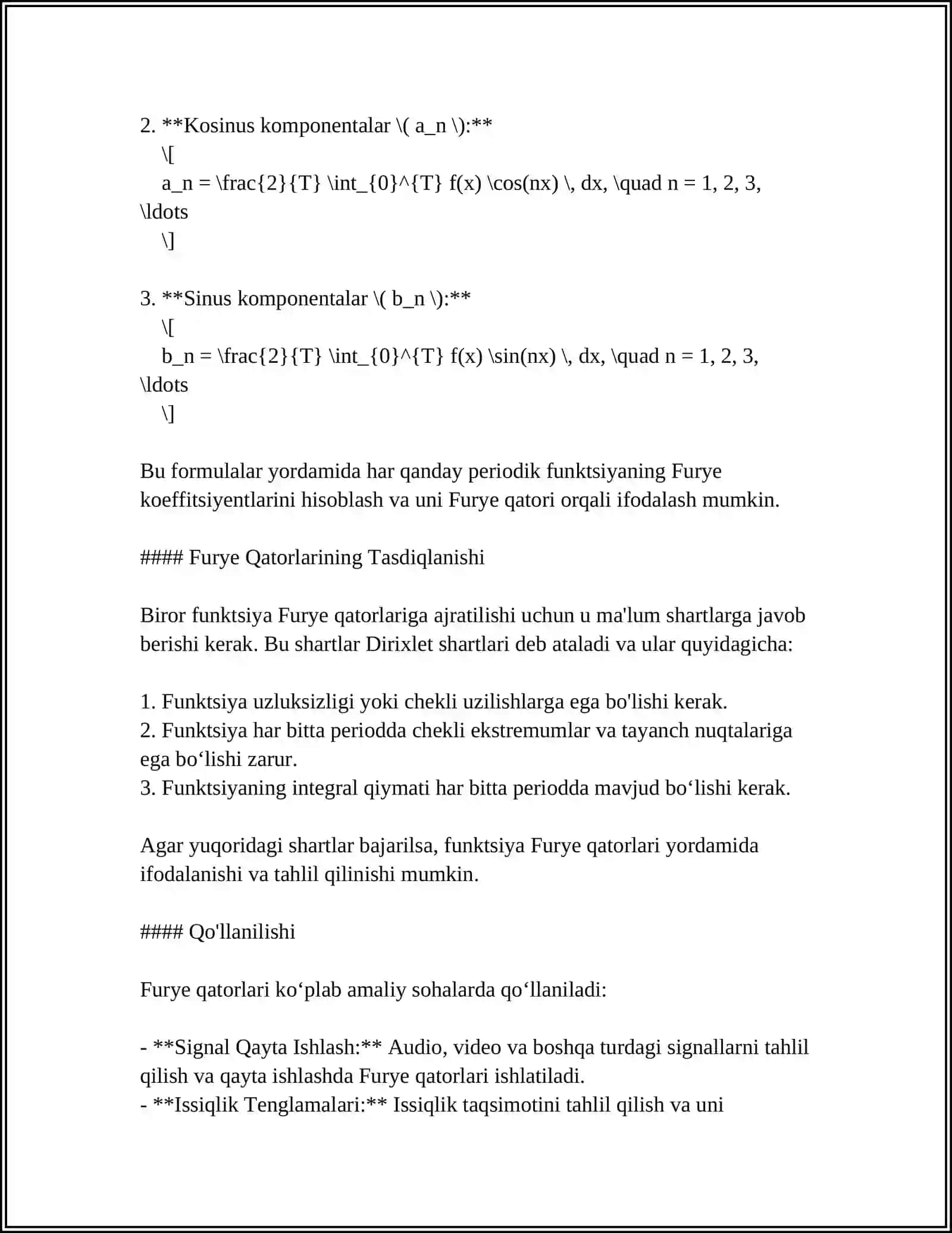 Furye Qatorlari va Ularning Matematik Asoslari 4