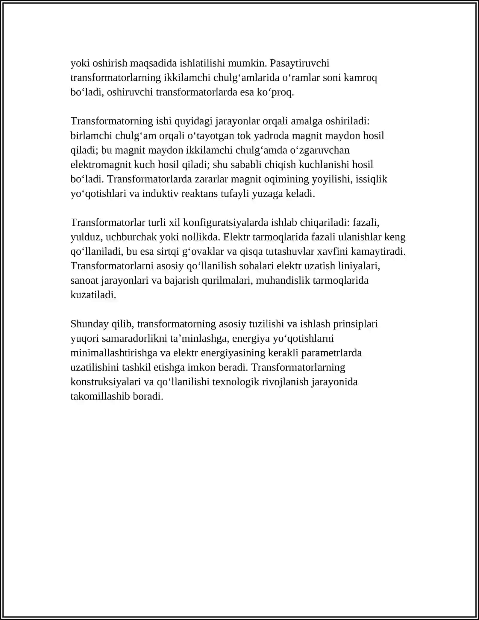 TRANSFORMATORLAR TUZILISHI VA ISHLASH PRINSIPI 4