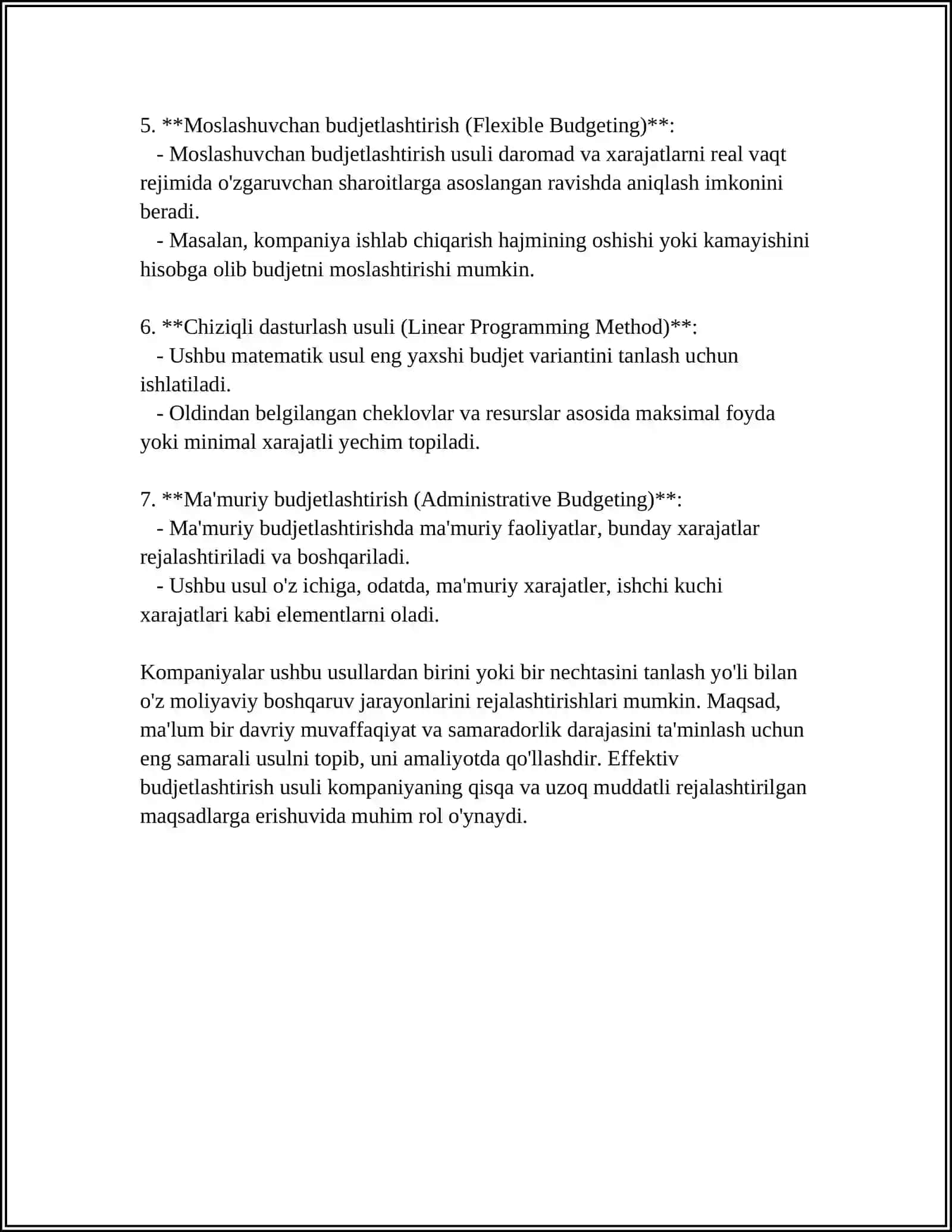 BUDJETLASHTIRISH USULLARI 4