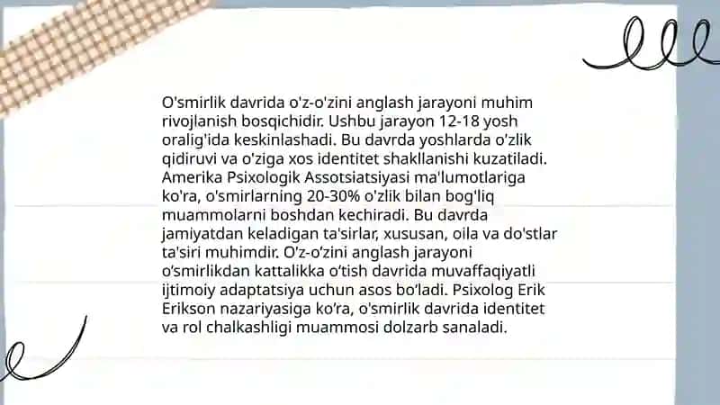 O'smirlik davrida shaxsning shakllanishi 4