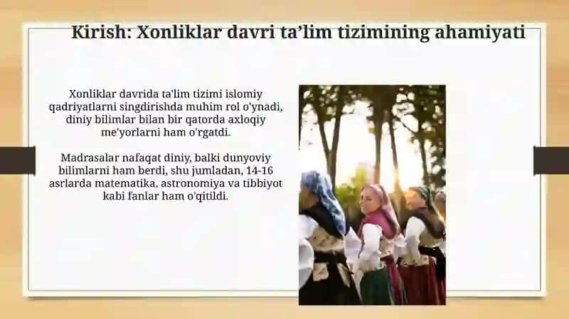 Xonliklar davrida Turkistonda maktab va madrasalarning faoliyati 4