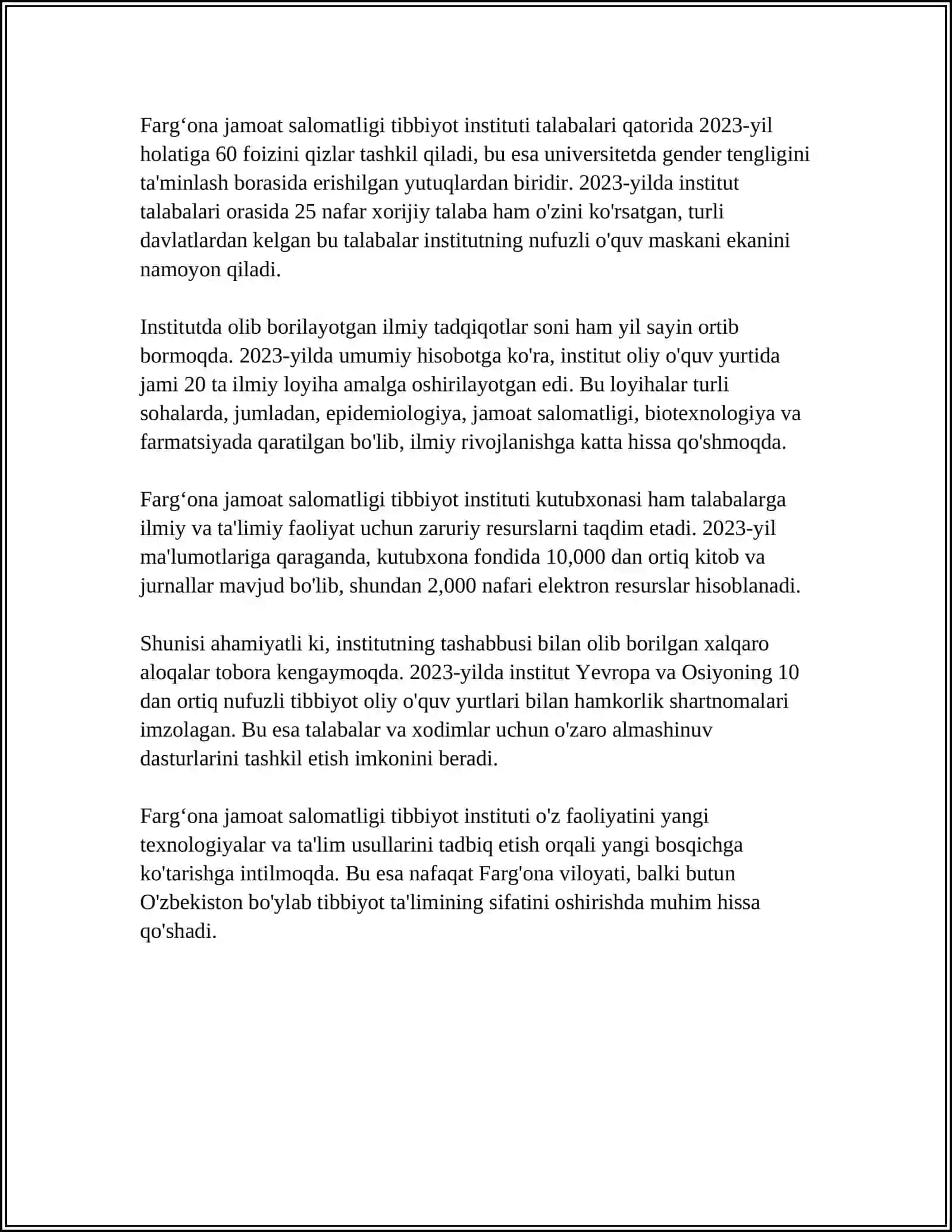 FARGʻONA JAMOAT SALOMATLIGI TIBBIYOT INSTITUTI 4