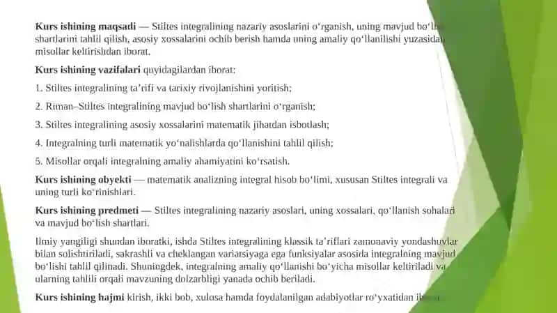 Stiltes integralining nazariy asoslari 4