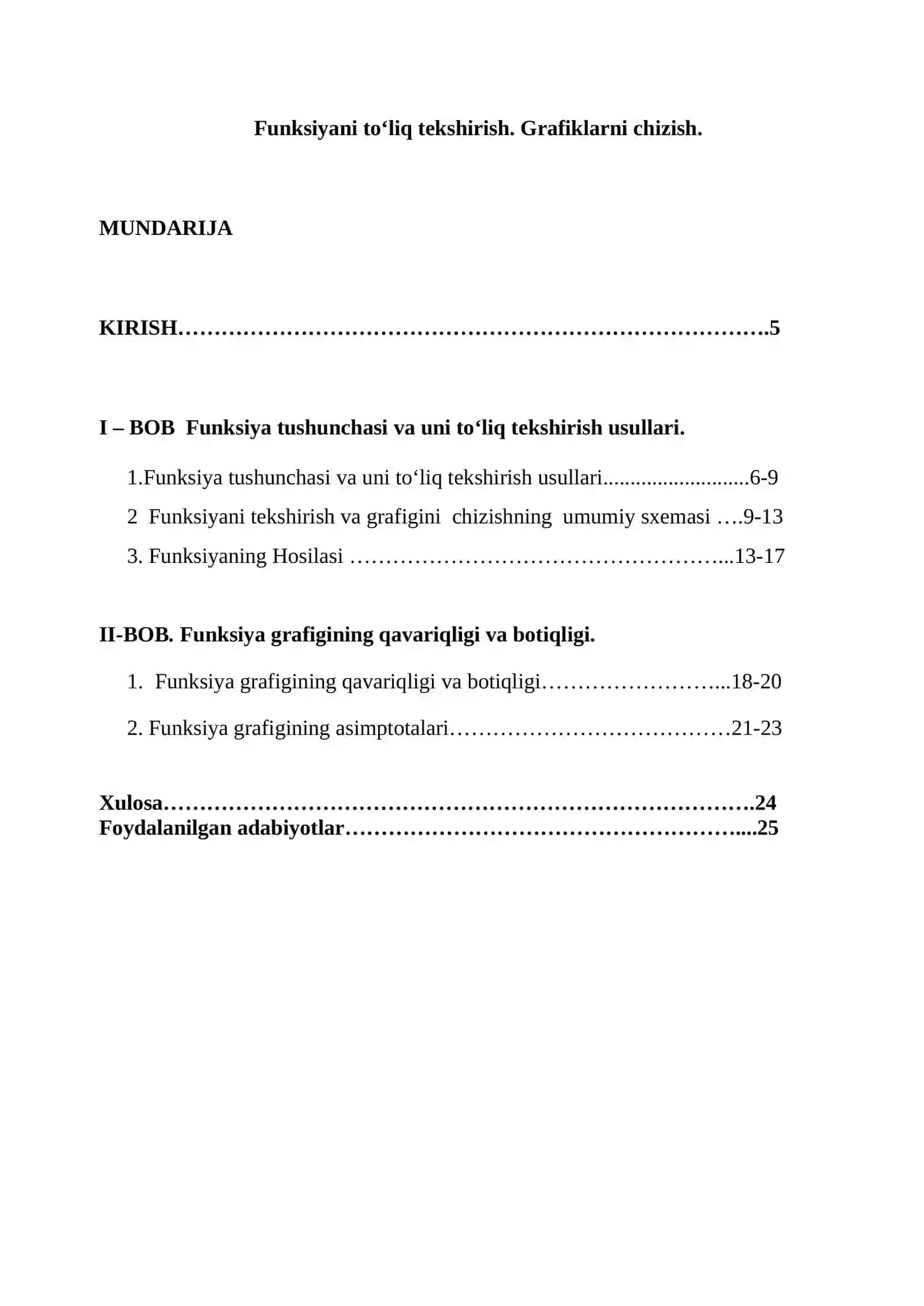 Funksiyani to’liq tekshirish. Grafiklarni chizish 4