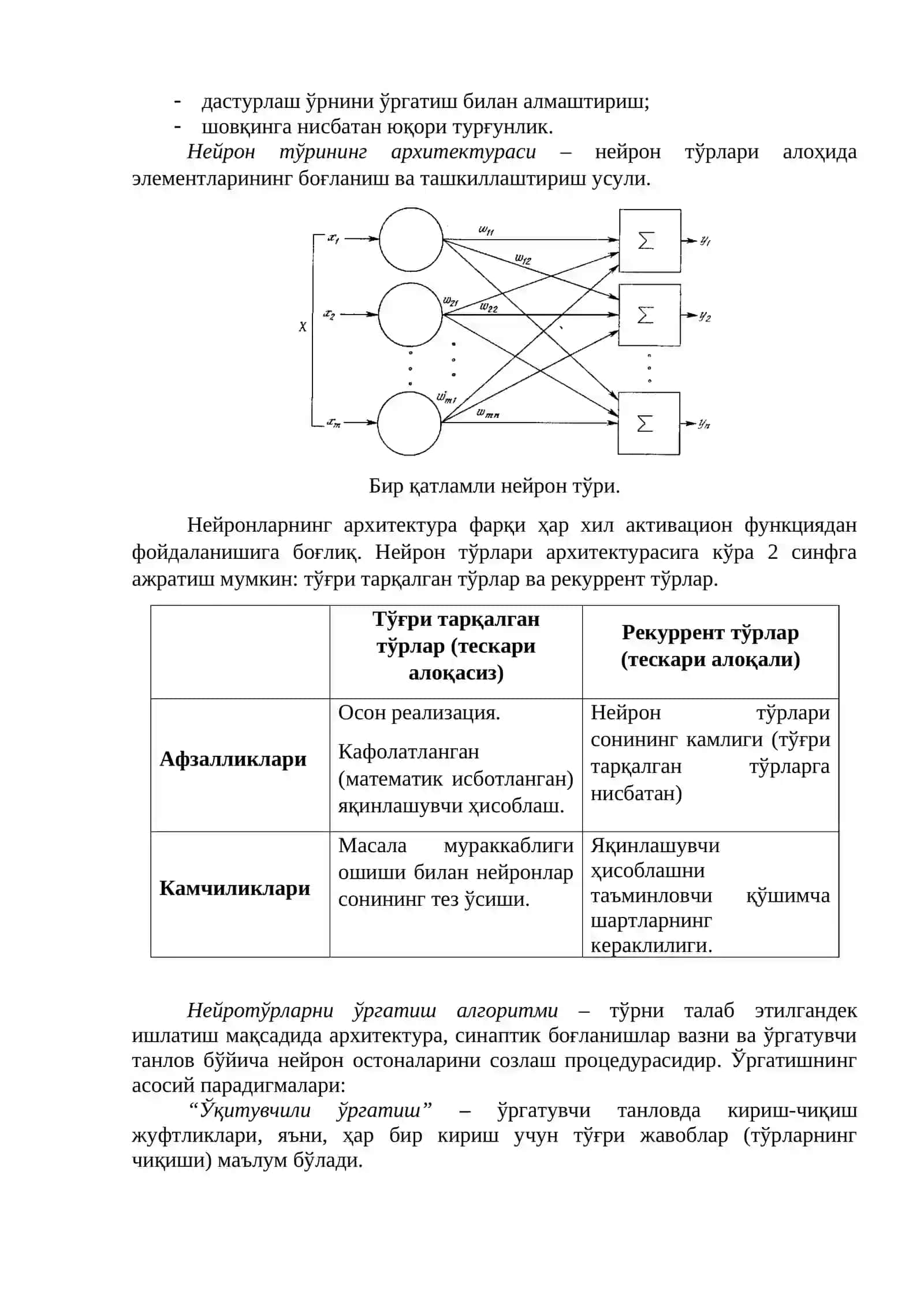 Сунъий нейрон тўрлари ва уларнинг архитектуралари 4