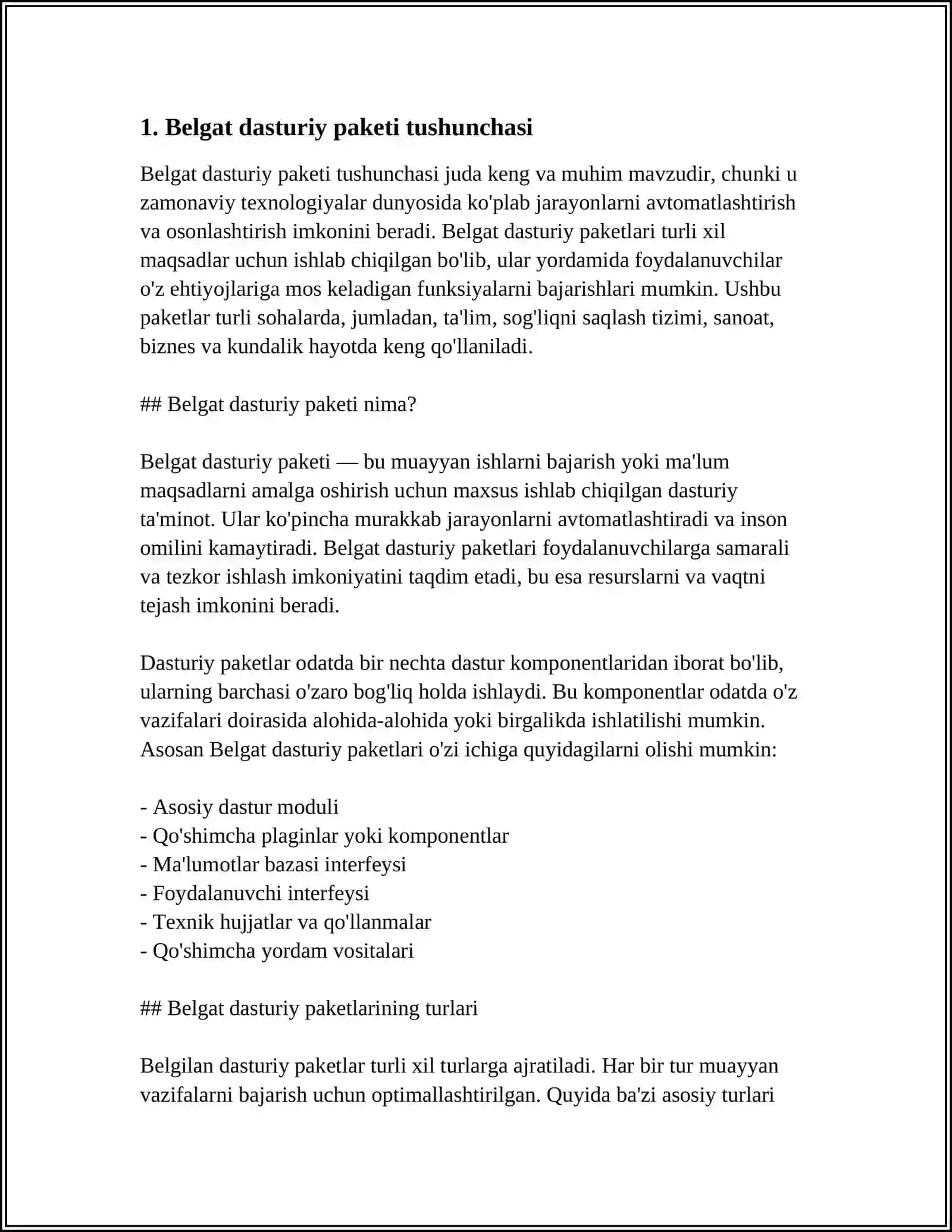 BELGAT DASTURIY PAKETI VA UNDAN FOYDALANISH 4