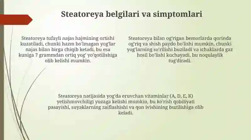 Xolesistetlardayogʻlarhazmlanishinibuzilishi(sterotorea) 4