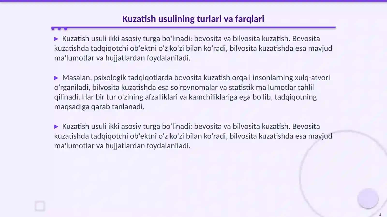 Kuzatish usuli va uning avzalliklari 4