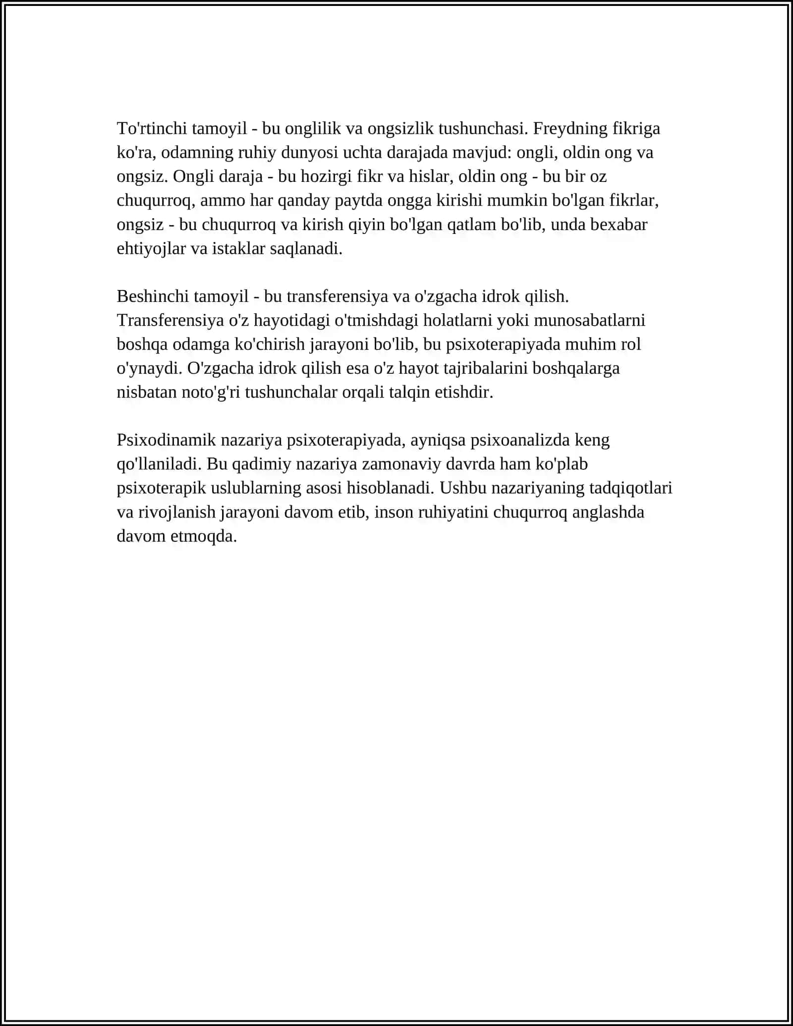 SHAXS NAZARIYASIDA PSIXODINAMIK YO'NALISH 4