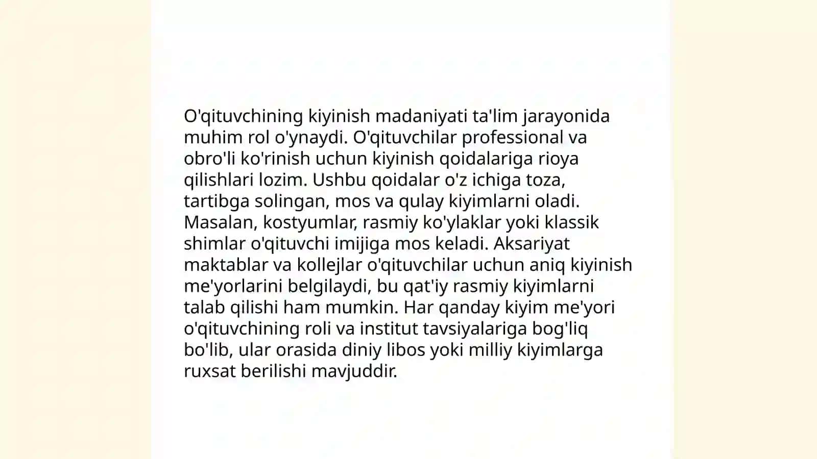 O'qituvchi xulq-atvorining tashqi madaniyati qoidalari 4