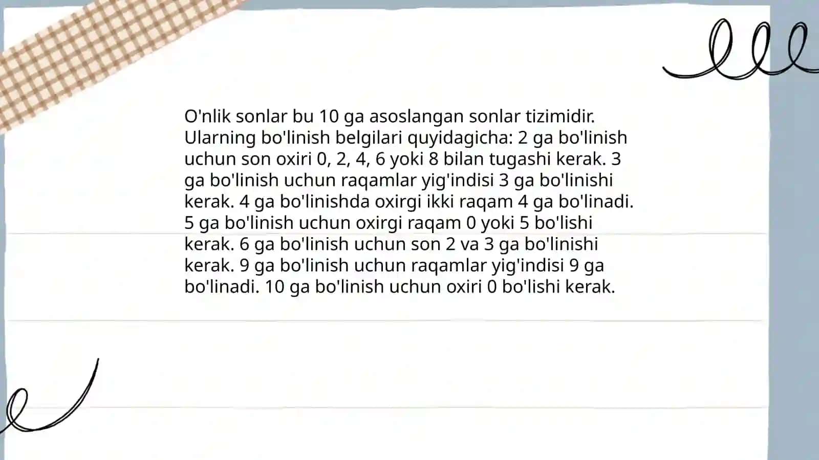 Bo'linish alomatlari nazariyasi 4