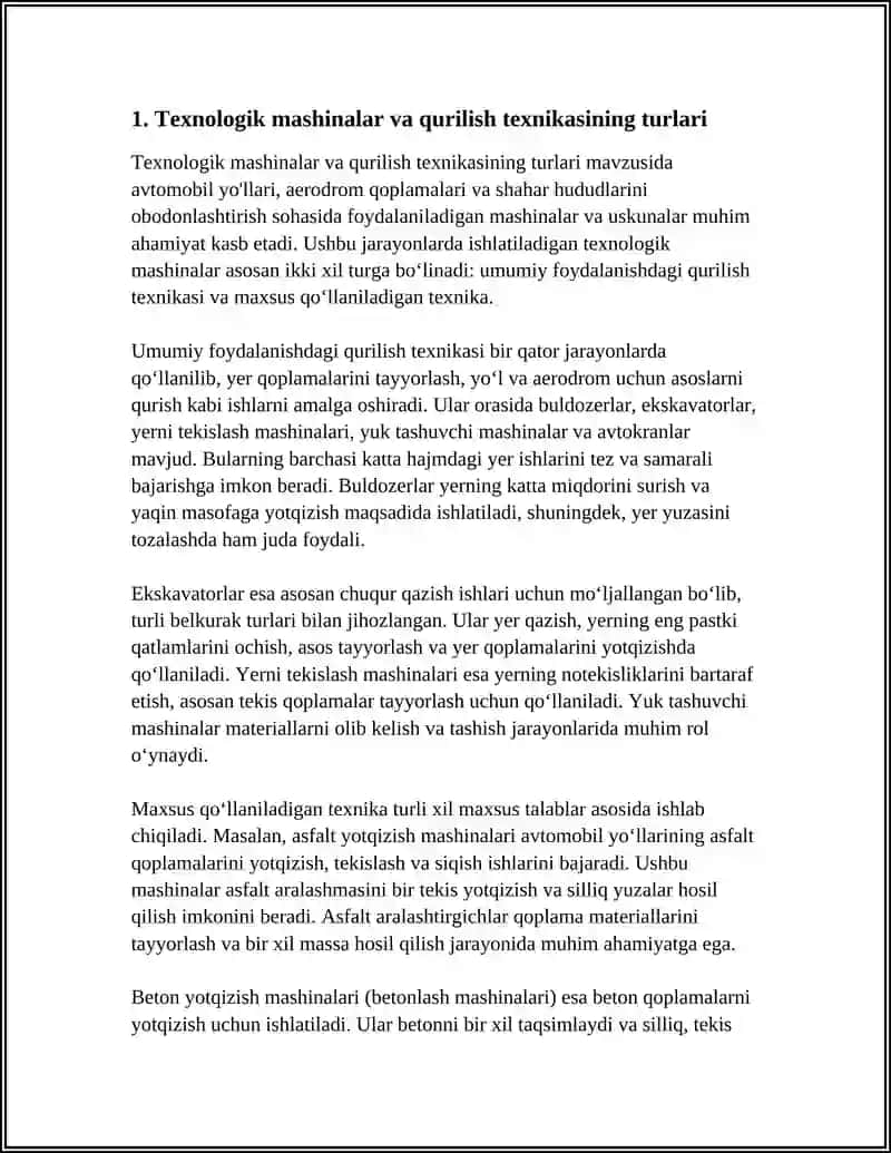 Texnologik mashinalar avtomobil yo’lari 4