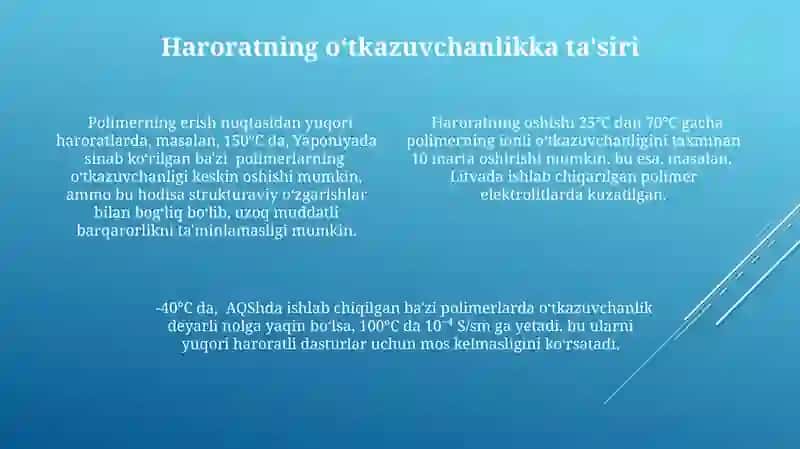 Polimerlarning o‘tkazuvchanligi 4