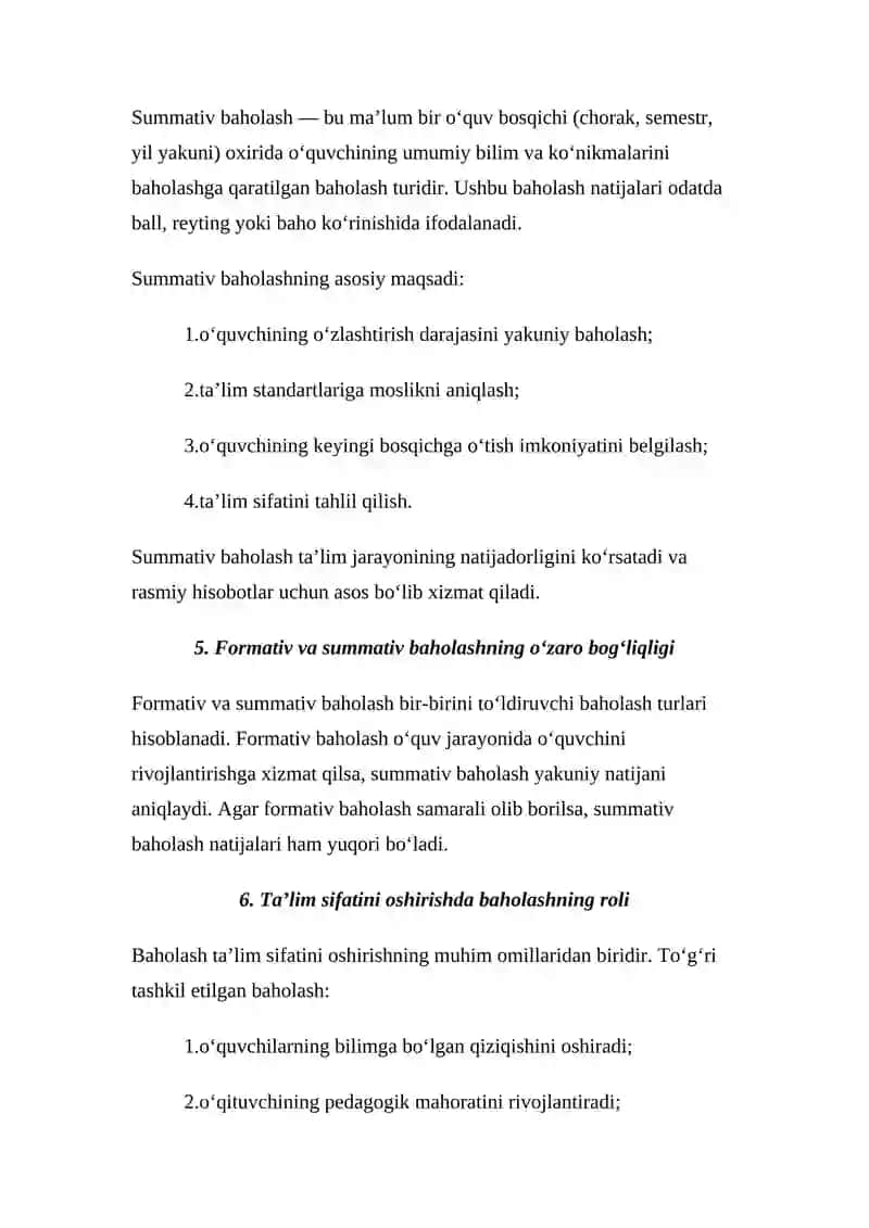 FORMATIV VA SUMMATIV BAHOLASHNING AHAMIYATI 4