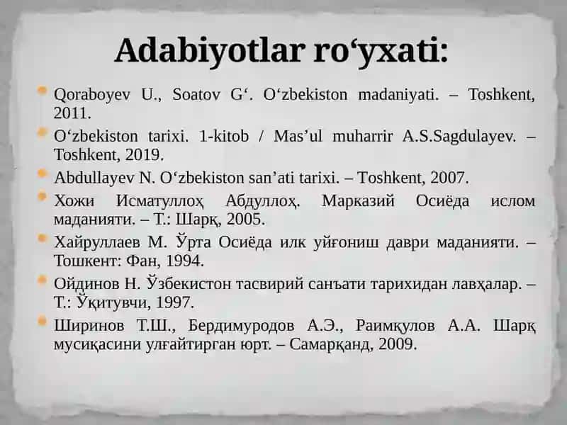 O‘zbekiston Madaniyati va San’ati Tarixi 4