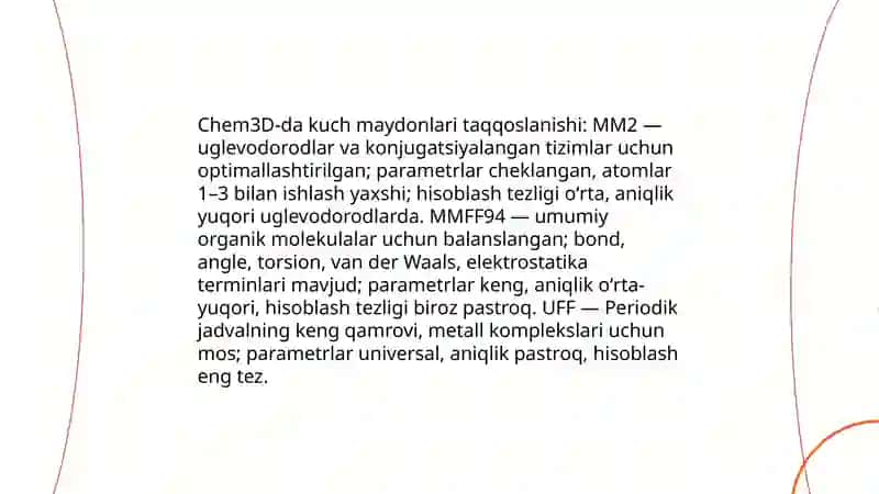 Chem 3D dasturida molekulyar mexanikani hisoblash 4