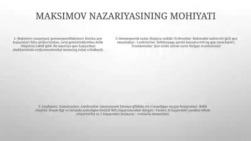 Gematopoez Nazariyalari A.A Maksimovga KoʻRa 4