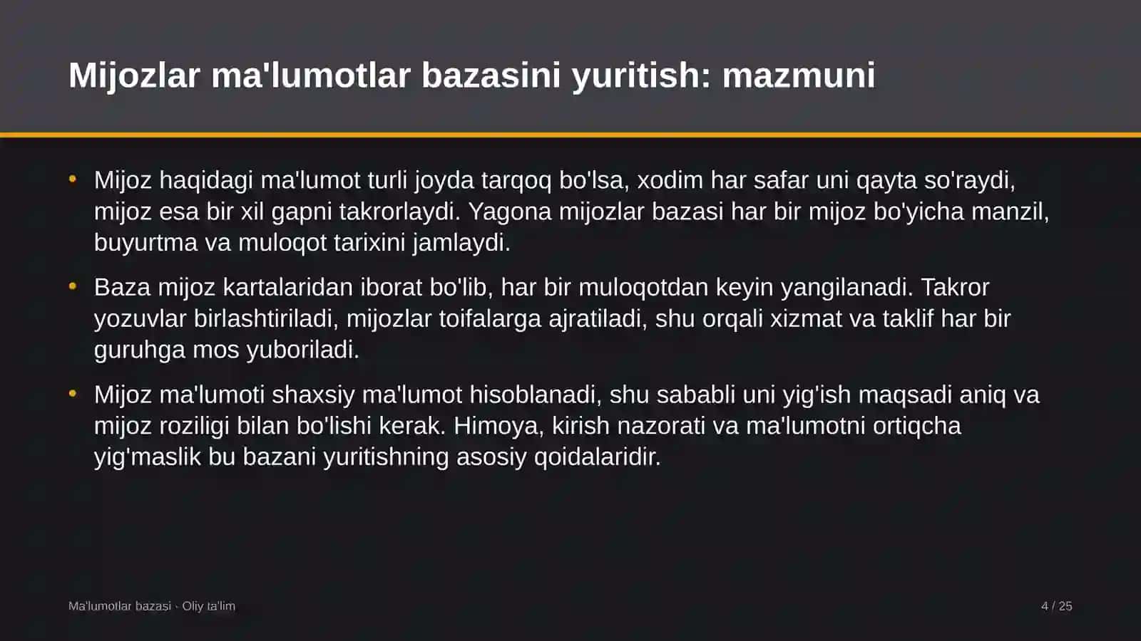 Madaniyat markazlarida mijozlar ma'lumotlar bazasini yuritish 4
