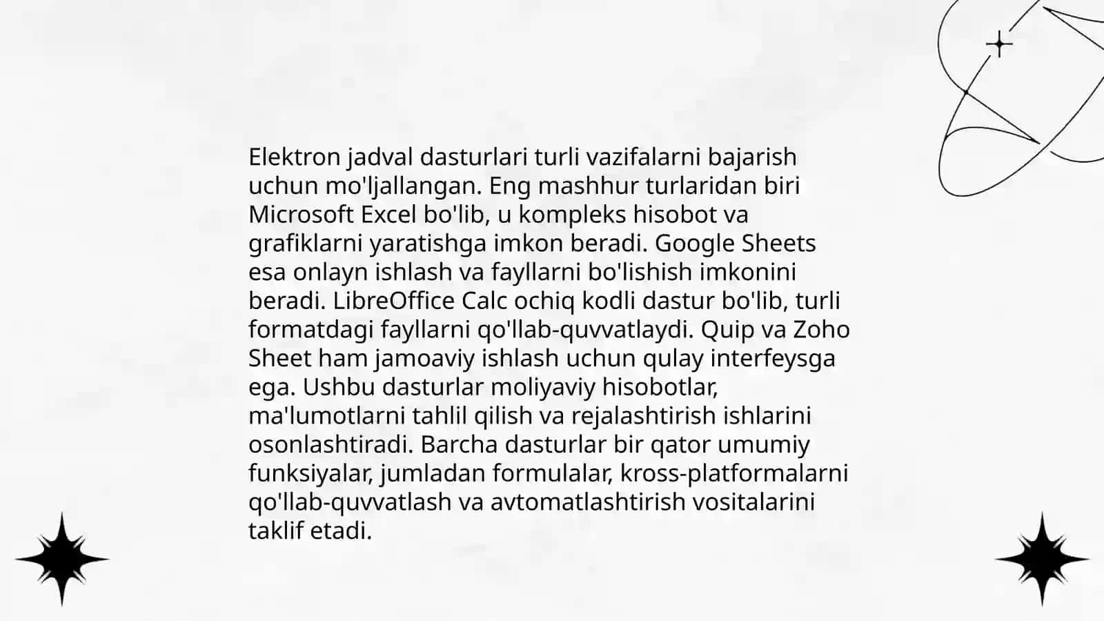 Elektron jadval protsessorlari ularning vazifasi va imkoniyatlari 4