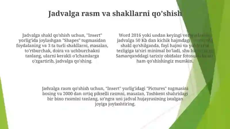 Microsoft Word matn muxarririda jadvallar yaratish 4