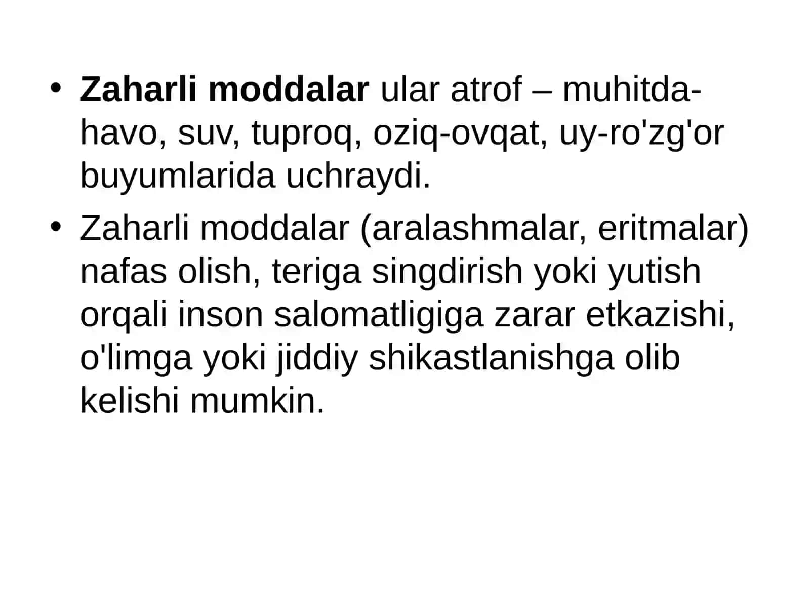 Zaharlanishning tasnifi 4