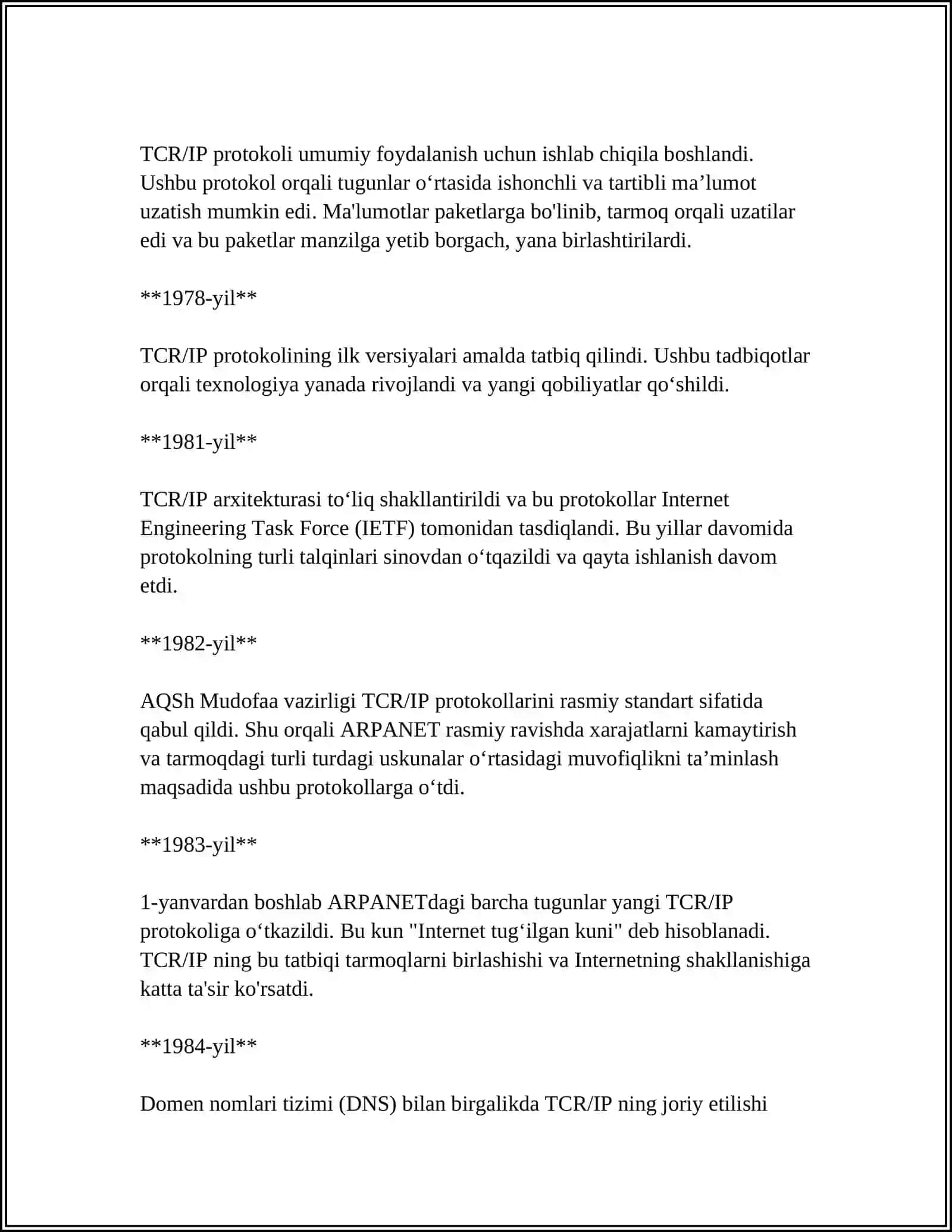 MUSTAQIL ISH Mavzu: TCR/IP PROTOKOLI 4