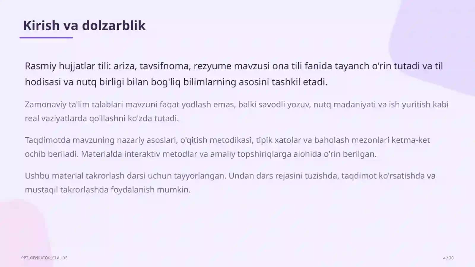 Ona tili (5–11) — takrorlash darsi uchun 4