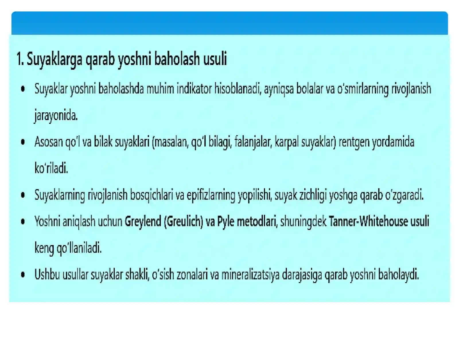 Suyaklarga qarab yoshni baholash usullari 4