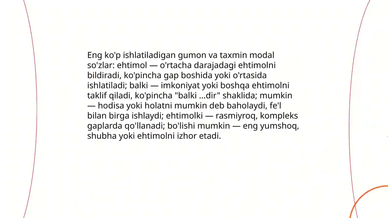 Gumon va taxmin bildiruvchi modal sózlar 4