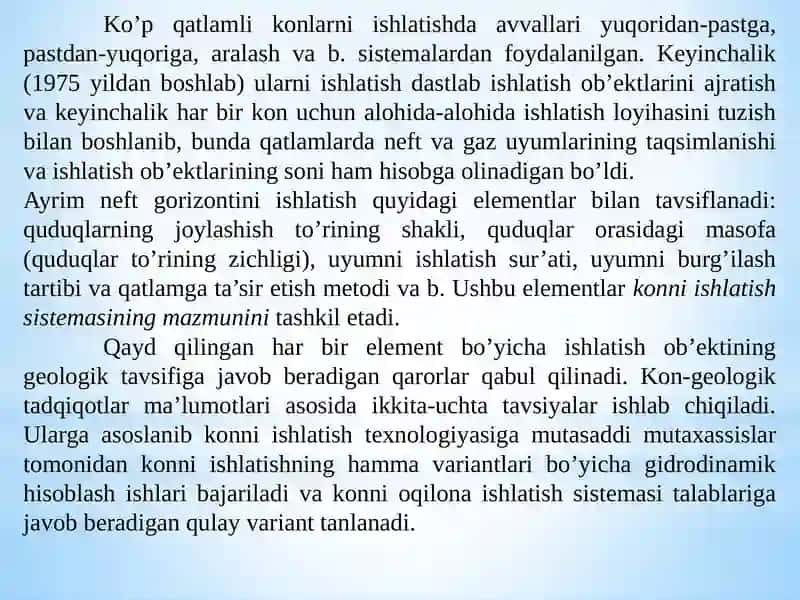 NEFT VA GAZ KONLARINING ISHLATISH SISTEMALARI VA ULARNI TATBIQ ETISHSHAROITLARI (1-ma’ruza) 4
