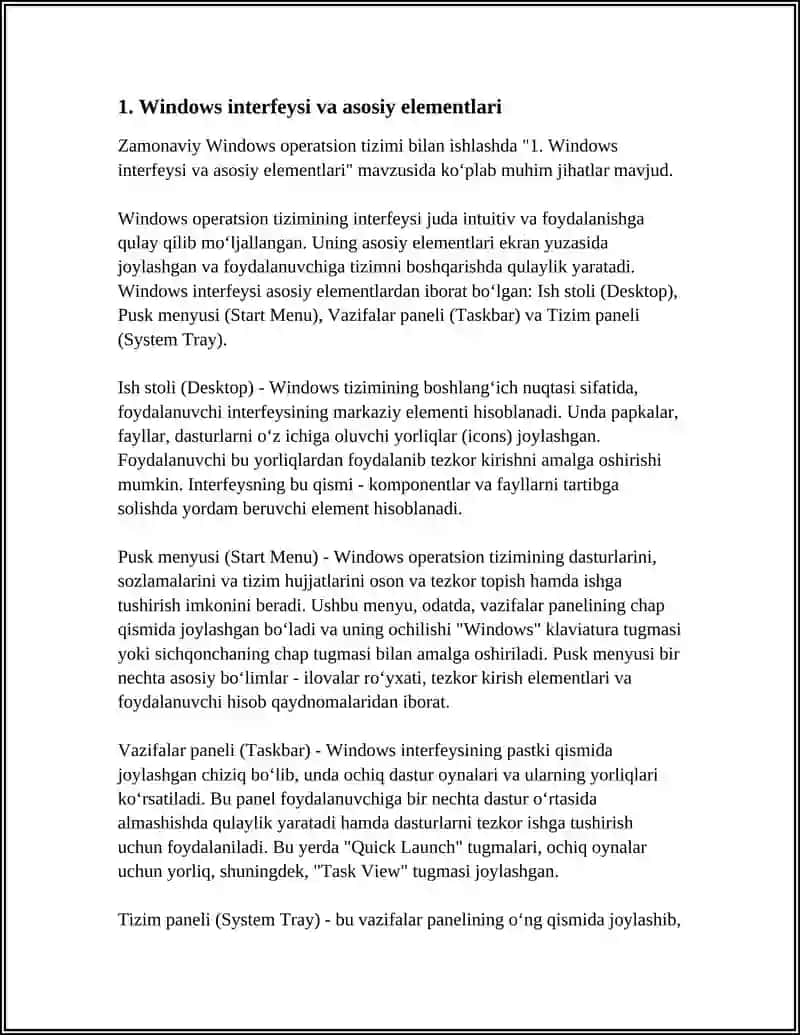 ZAMONAVIY WINDOWS OPERATION TIZIMI BILAN ISHLASH 4