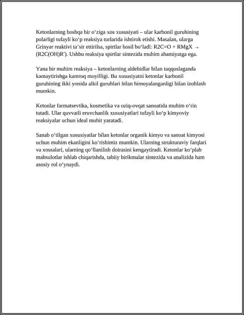 KETONLAR. KETONLARNING XOSSALARINI O'RGANISH 4