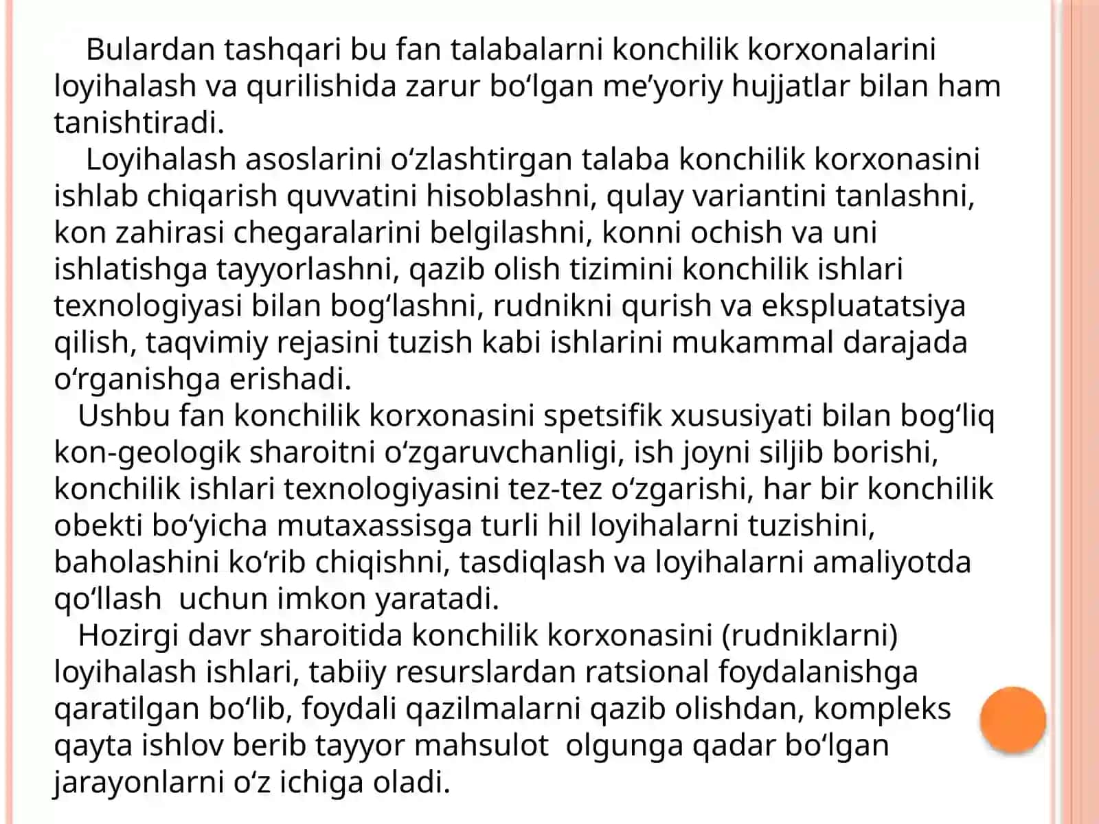Konchilik korxonalarini loyihalash fanining 4