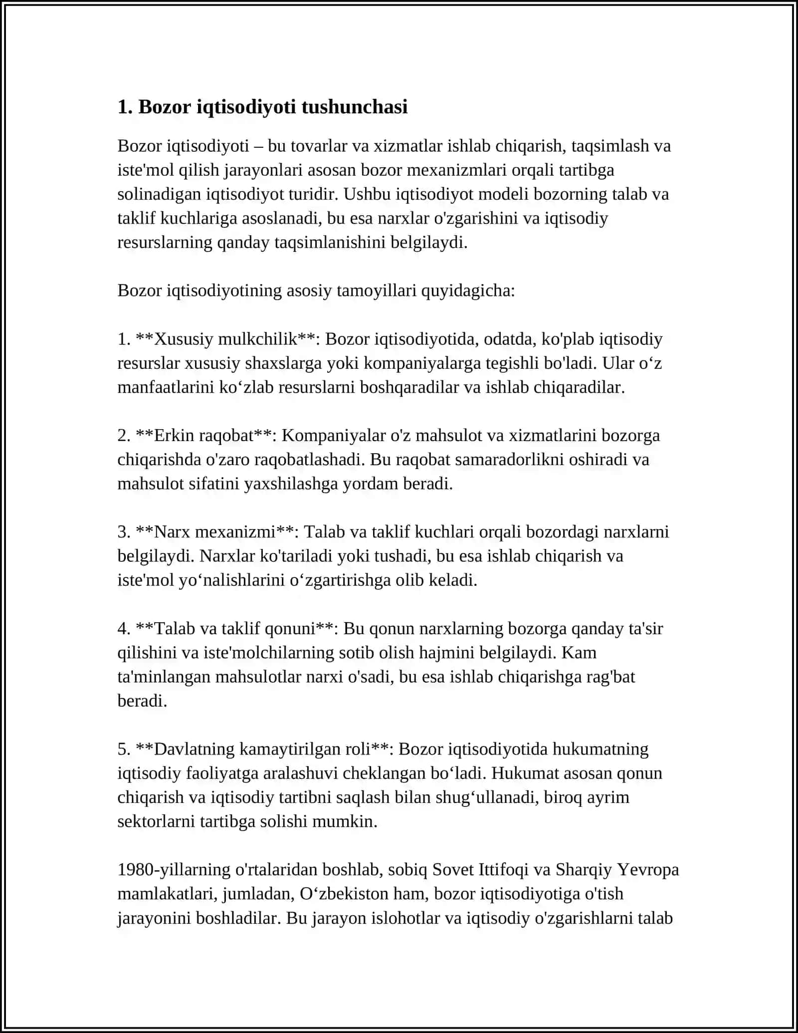 BOZOR VA AXBOROTNING SAVDO TIZIMIDAGI O'RNI 4