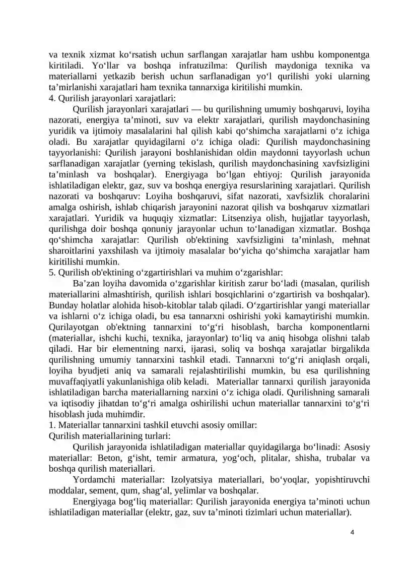 Qurilayotgan obycktning tannarxini aniqlash 4