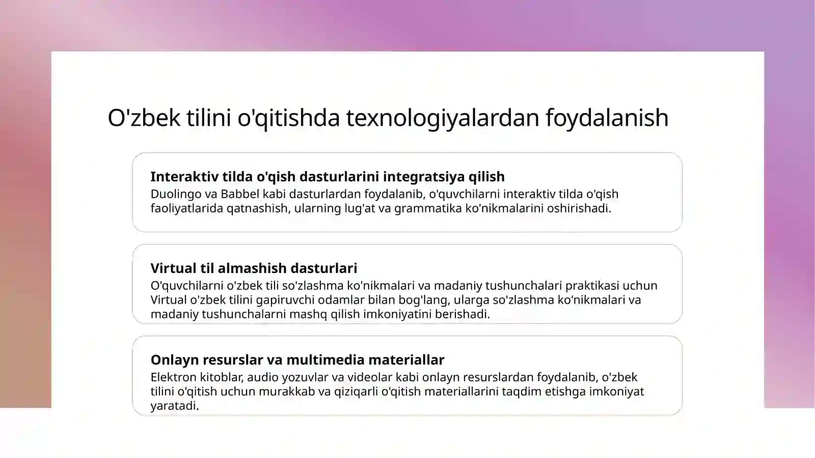 O'zbek tili o'qitish metodikasi va tilshunoslik munosabatlari. 4