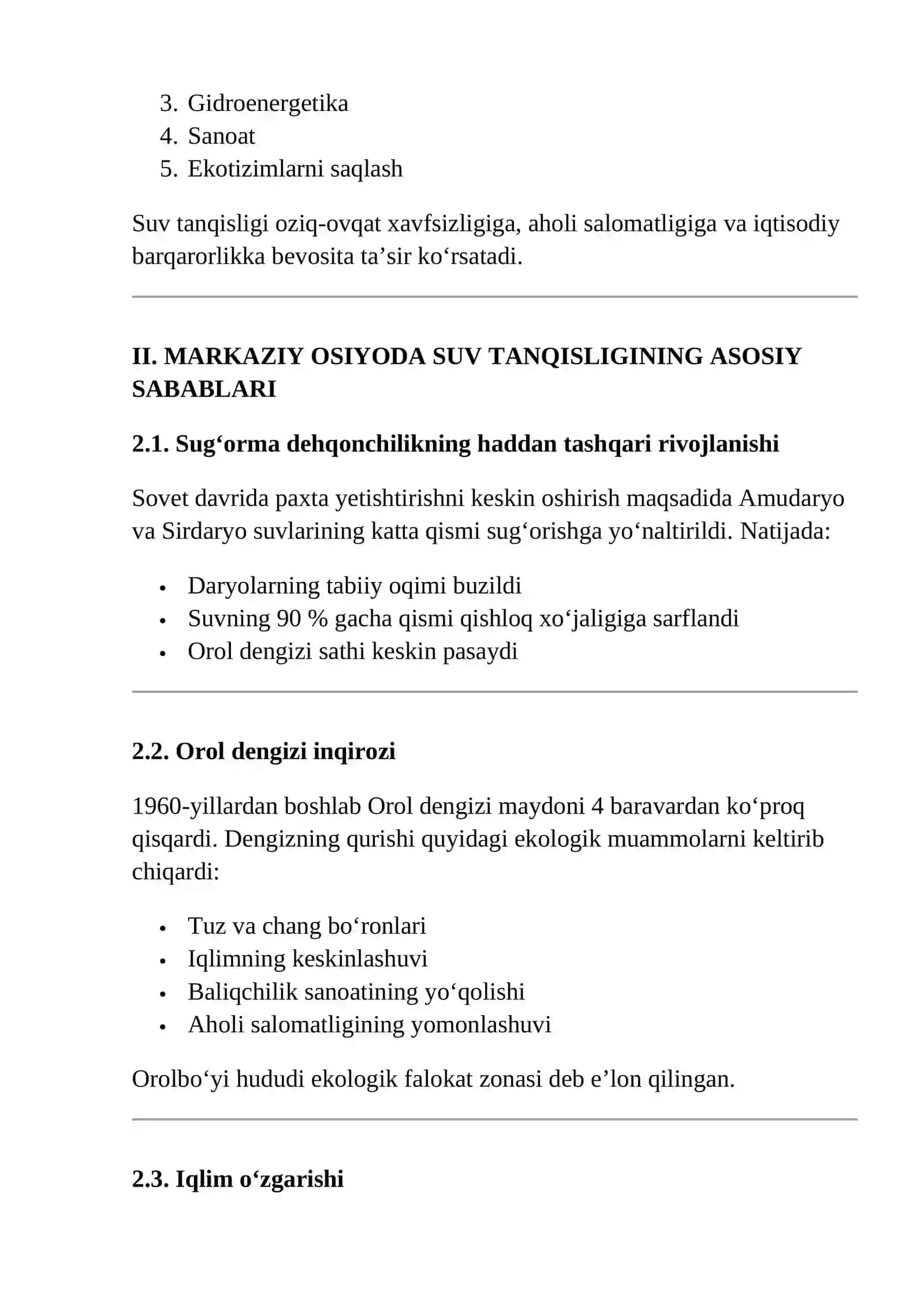 MARKAZIY OSIYODA SUV MUAMMOLARI 4