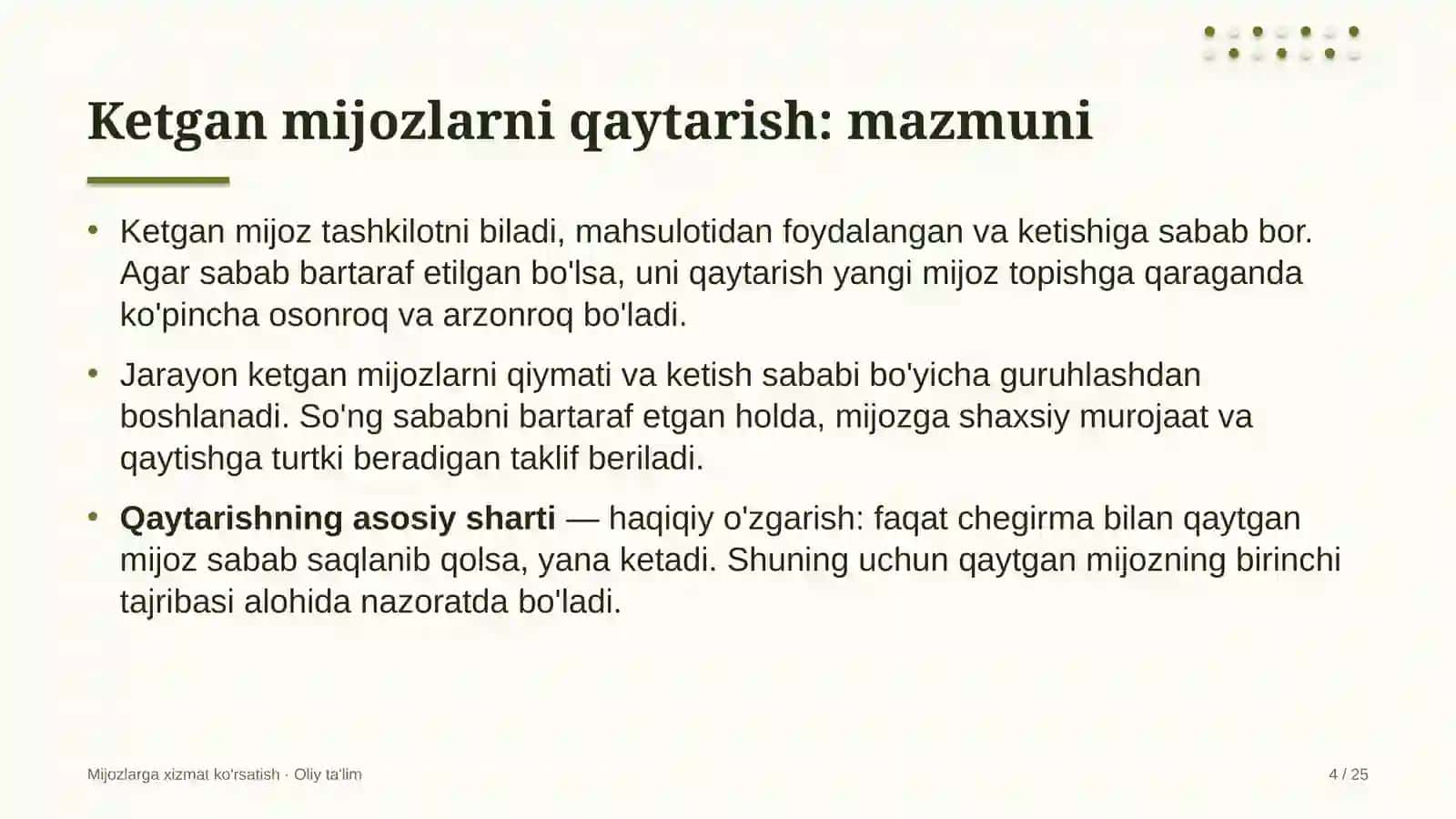 prodyuserlik markazlarida ketgan mijozlarni qaytarib jalb etish 1005 4