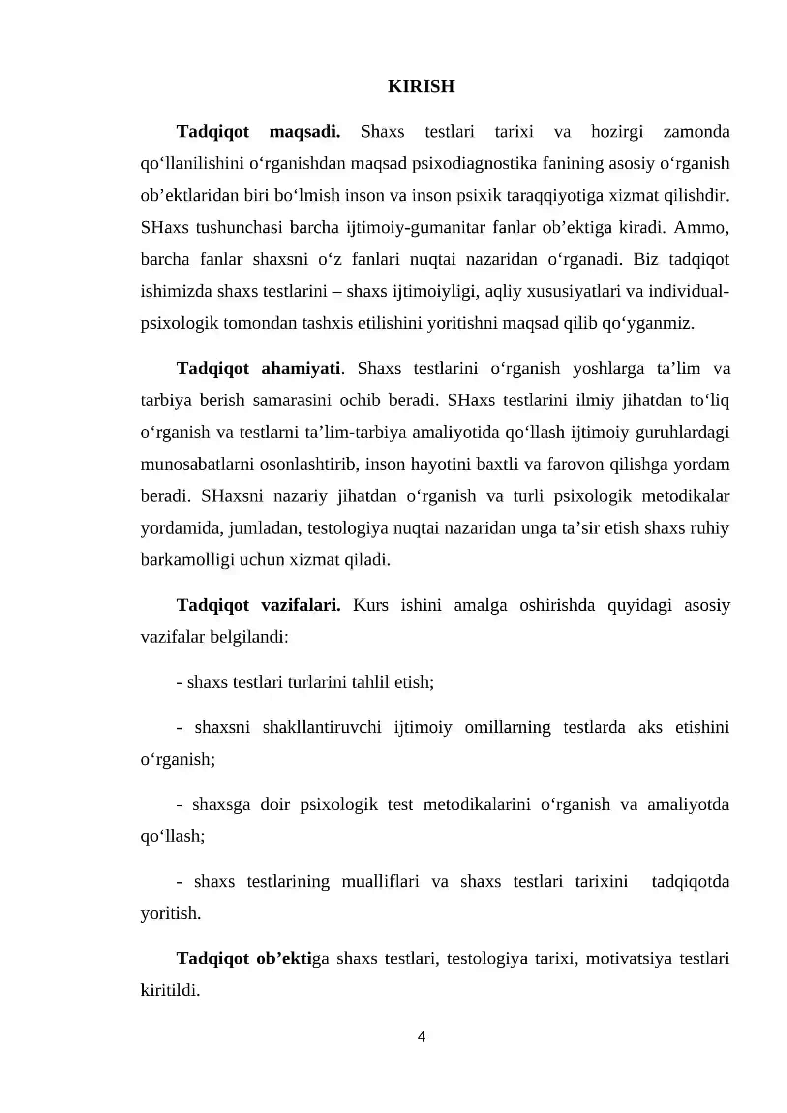 SHAXS TESTLARI TARIXI VA HOZIRGI ZAMONDA QO’LLANILISHI 4