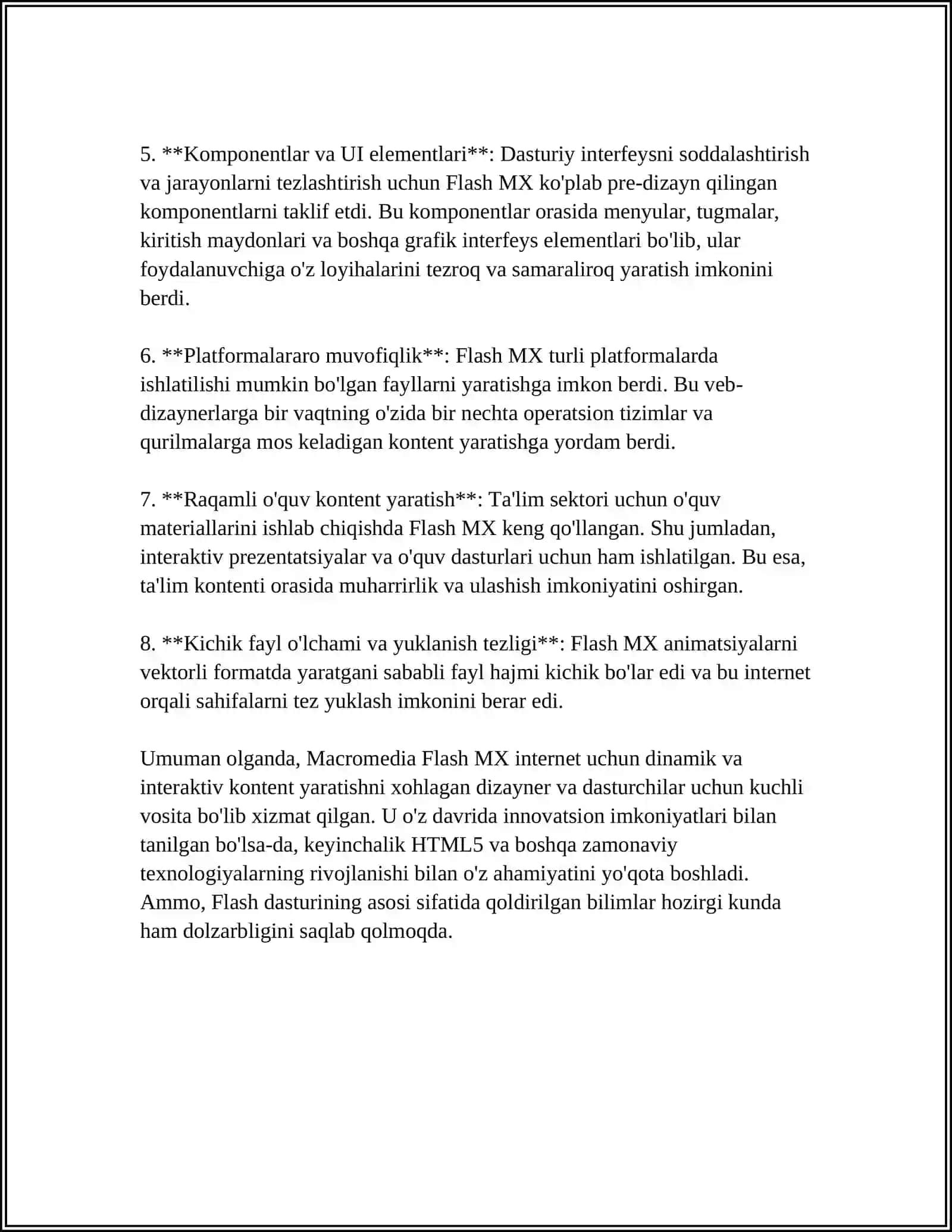 MACROMEDIA FLASH MXDASTURIDA MATNLAR BILAN ISHLASH 4
