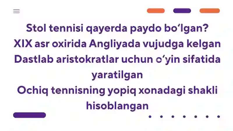 Stol tennisi o'yin tarixi va umumiy tushuncha 4
